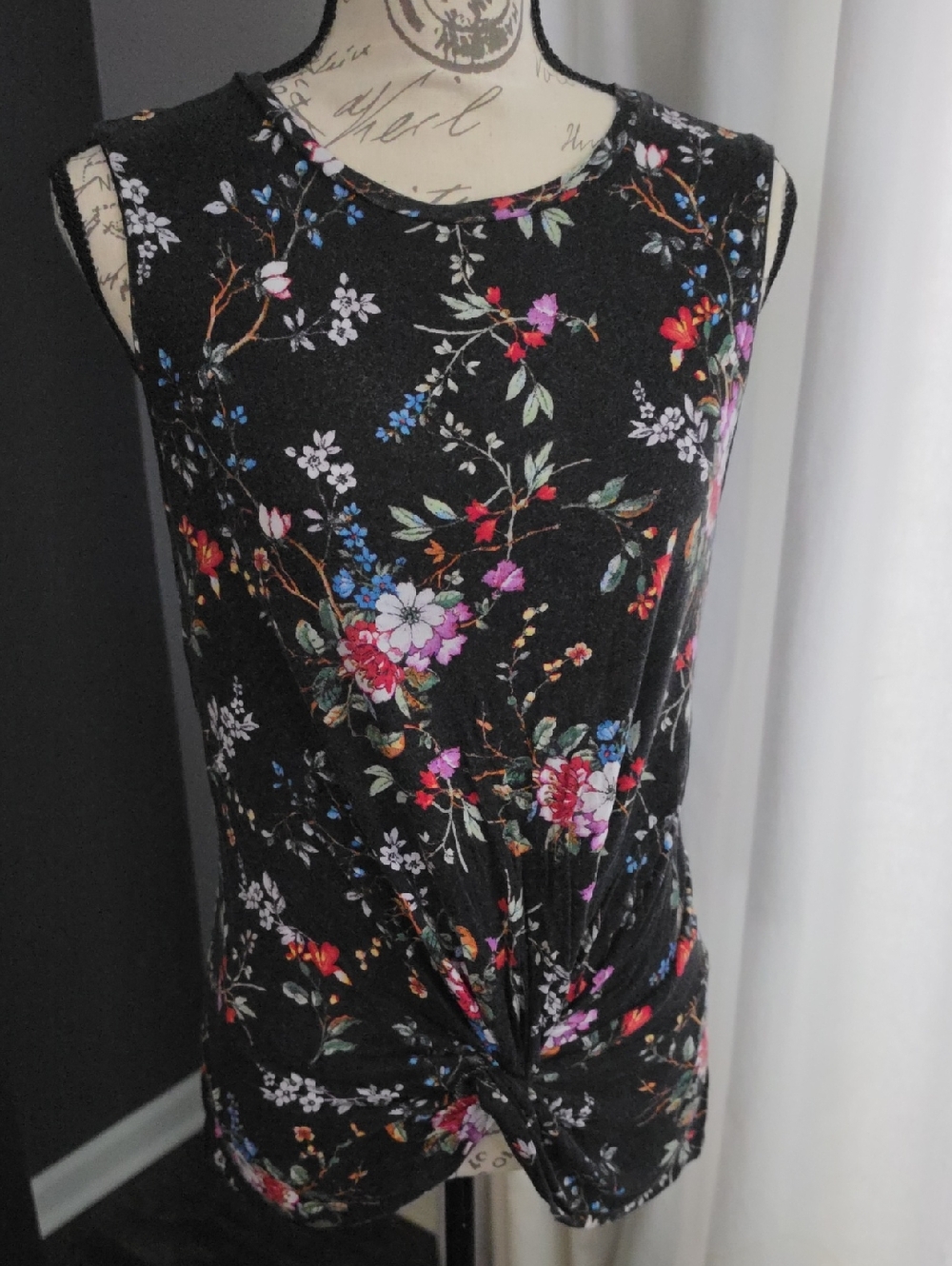 a new day Black Floral Twist-Front Tank Top